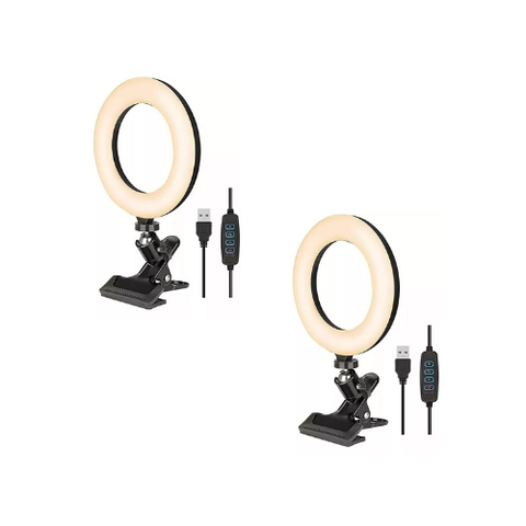 Clip-on ring light attached to a laptop for a Zoom call.

