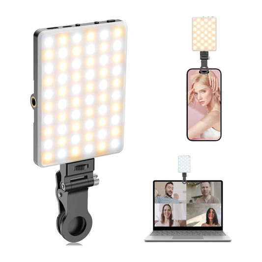 Portable Selfie Light,Rechargable 60 LED Phone Light with Clip & Double 1/4" Screw Hole,2500k-9000K Dimmable Camera Light for Phone/Laptop/Tablet, for Selfie/Video Conference-Black