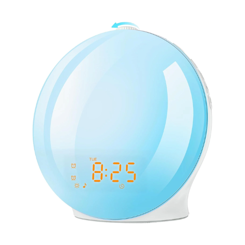 Alarm Clock Wake Up Light with Sunrise/Sunset Simulation Dual Alarms and Snooze Function, 7 Colors Atmosphere Lamp, 7 Natural Sounds and FM Radio, Built-in Phone Charging Port