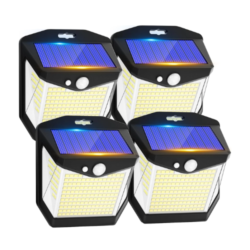 4 Pack Solar Security Lights Outdoor Garden: 238 LED Solar Powered Outside Light 3 Modes Motion Sensor and 270°Wide Angle IP65 Waterproof Solar Power Wall Lighting For Fence Flood Door Garage Yard