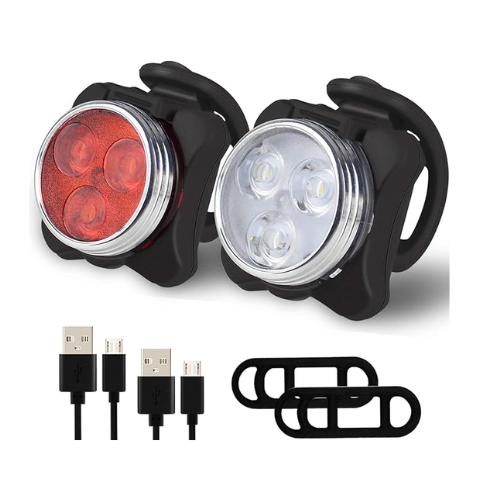 LED USB Rechargeable Bike light Set In UK - IP44 Waterproof, Super Bright Light, Battery Capacity 600mAh, 4 Light Modes, Battery Powered, Front & Rear, LED Taillight for Cycle, Bicycle, Bike