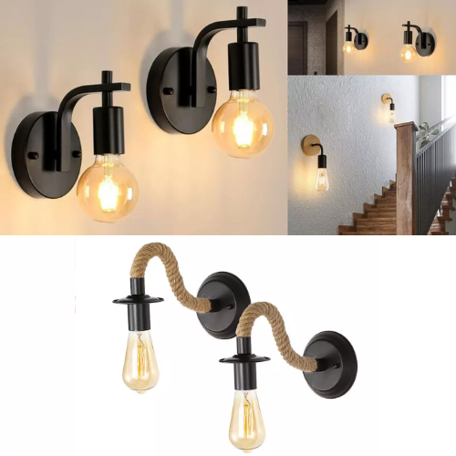 2 Pack Black Industrial Wall Light In UK – E27, metal Wall Sconces Lights, Indoor Vintage/Retro Wall Light With IP20