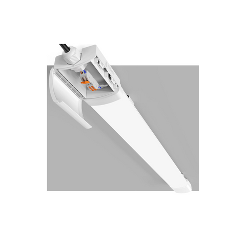 White LED light fixture on a gray background