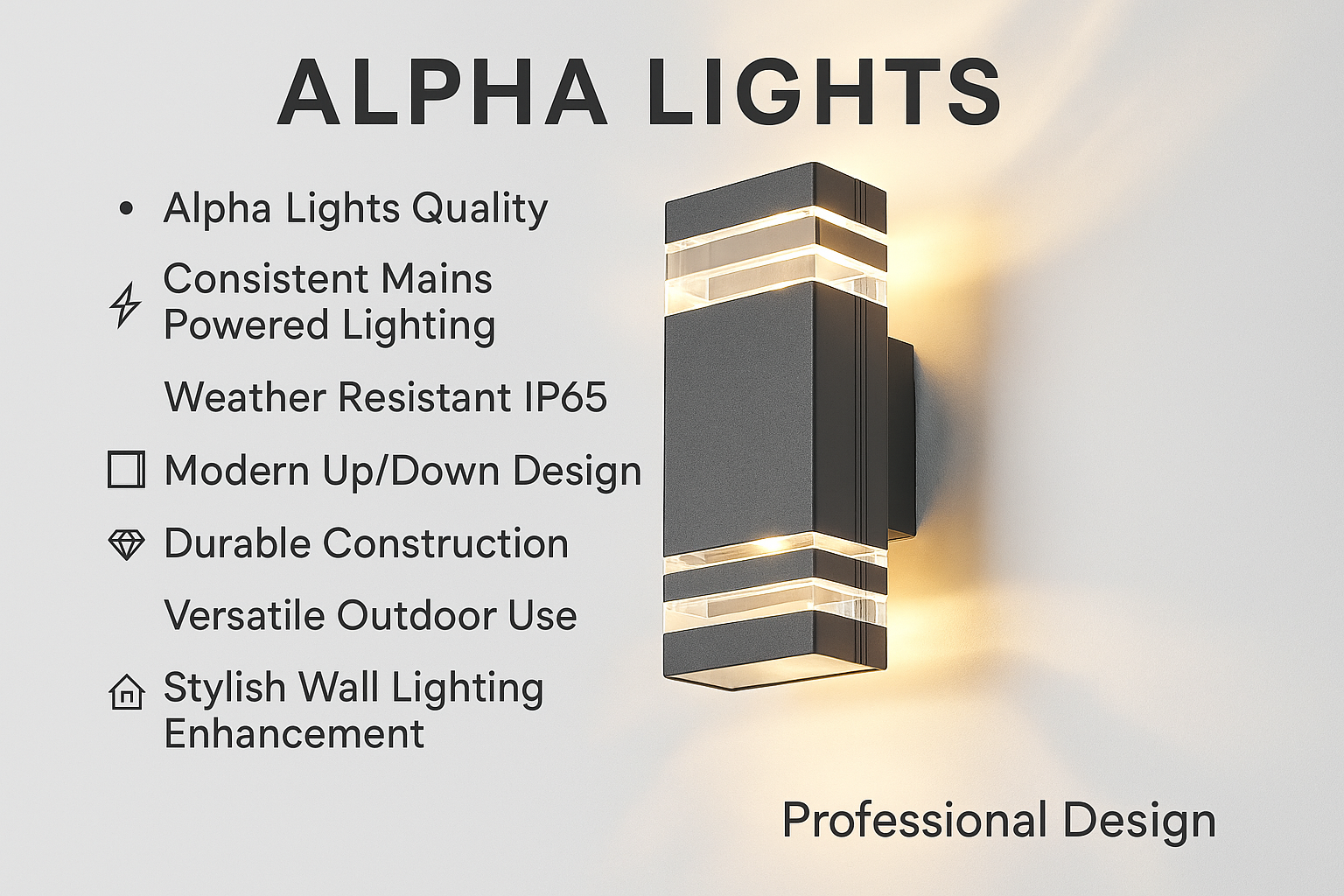 Up down mains powered wall light outdoor use

