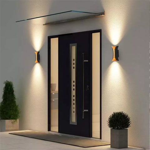 Close-up of the sleek design of the wall light sconce

