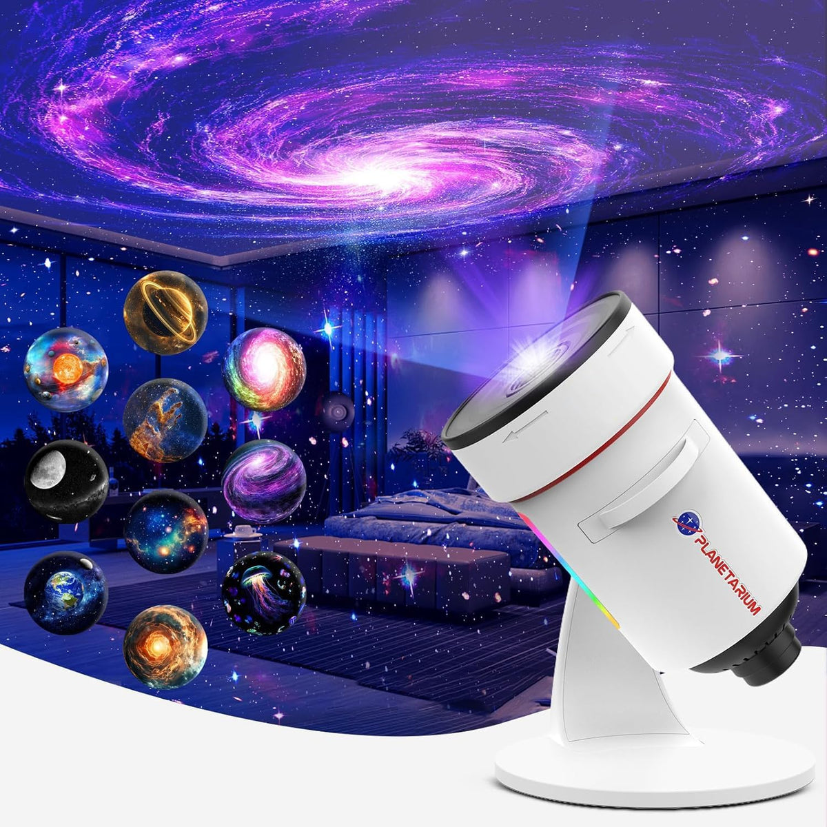Astroscope Projector Upgraded Galaxy Star Projector with 10 Film Discs & 360° Rotation