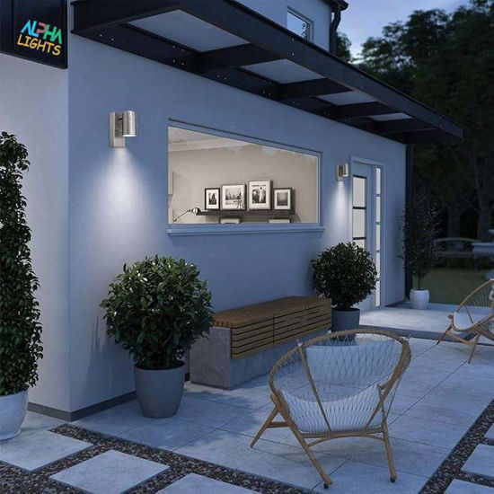 Modern Stainless Steel Outdoor Garden Wall Down Light with Sensor - IP44 Rated - Complete with a 7W LED GU10 Bulb