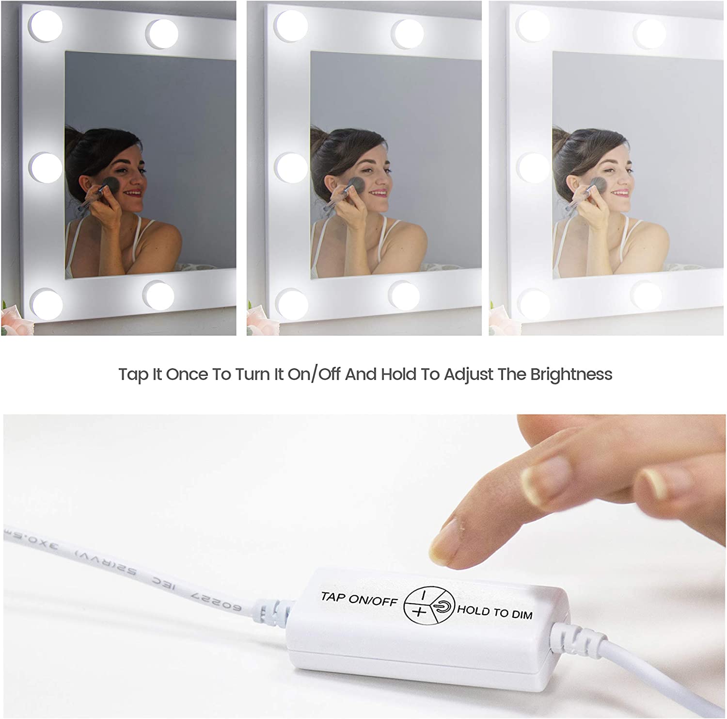 Vanity Lights for DIY Hollywood Mirror, LED Strip Lights Kit with Touch Sensor Dimmer Switch and Power Adaptor, 10 Bulbs - thelights4u.com