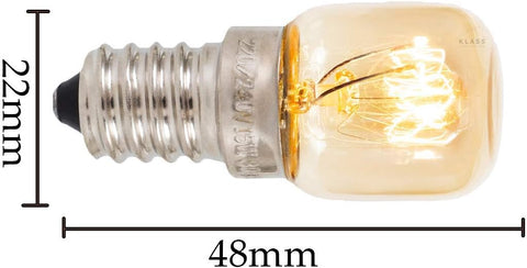 Vintage-style light bulb with dimensions labeled on a white background