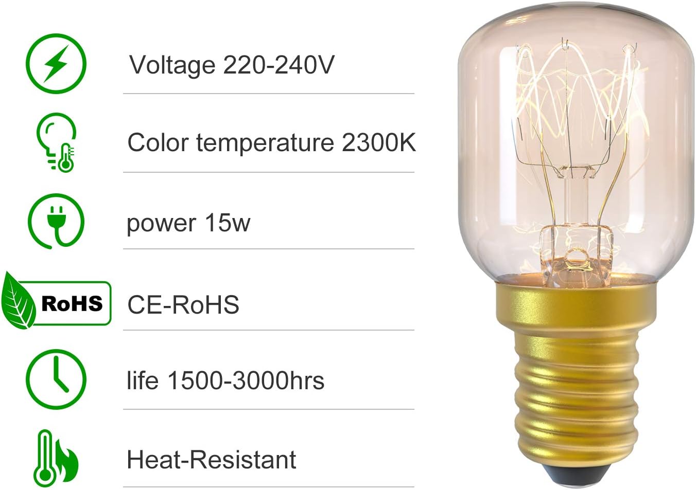 Vintage-style light bulb with technical specifications on a white background