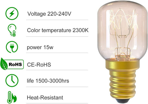 Vintage-style light bulb with technical specifications on a white background