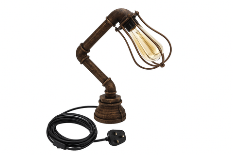 Vintage-style table lamp with exposed bulb on a white background