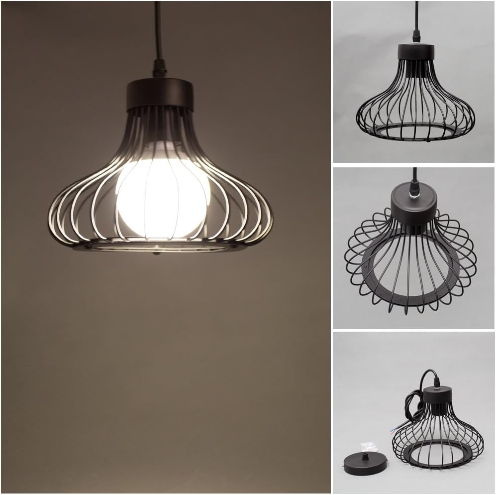 Black metal cage ceiling light with vintage charm


