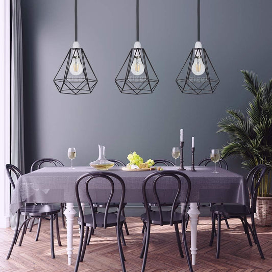 Diamond-shaped pendant lightshade with industrial design

