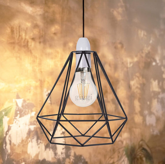 Vintage metal wire cage ceiling lightshade in black finish

