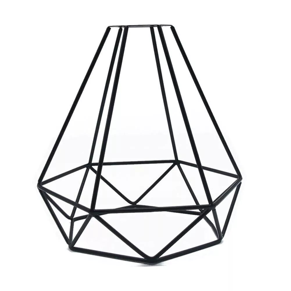 Close-up of geometric wire cage lampshade

