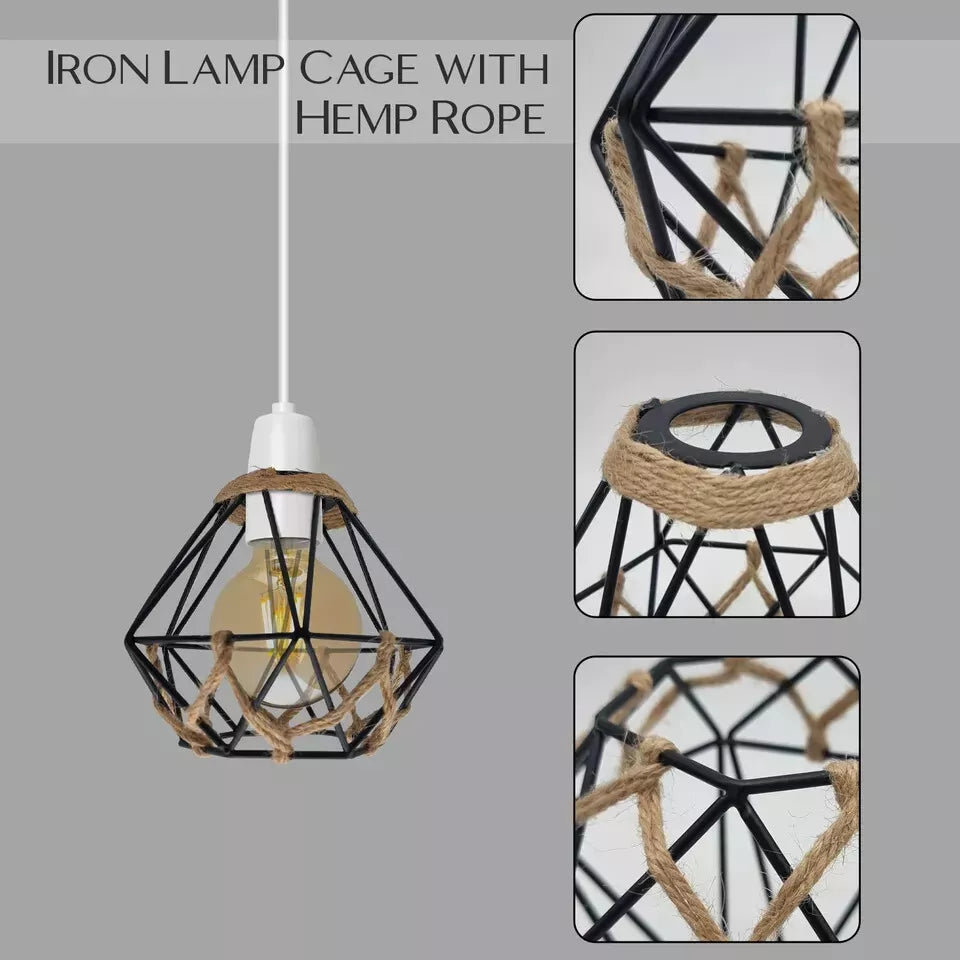 Vintage Ceiling Lightshade Metal Wire Cage Easy Fit Lampshade Hanging Lamp Diamond Shade