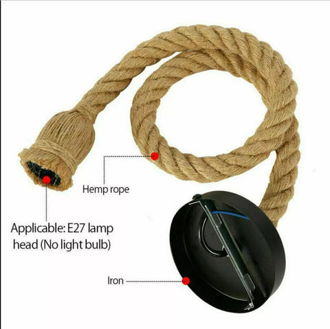 Close-up of thick hemp rope and bulb holder

