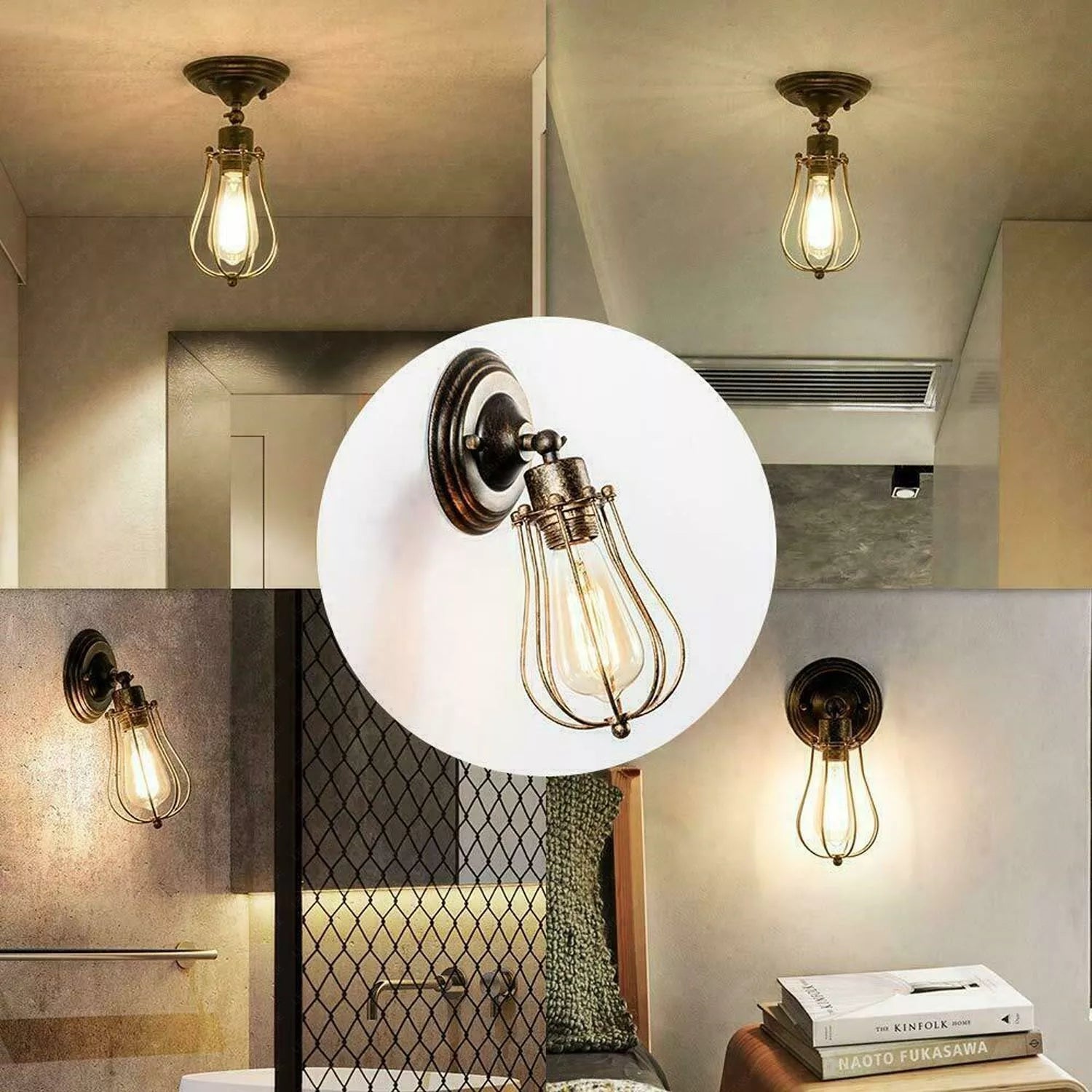 Close-up of the brushed copper finish on the wall sconce

