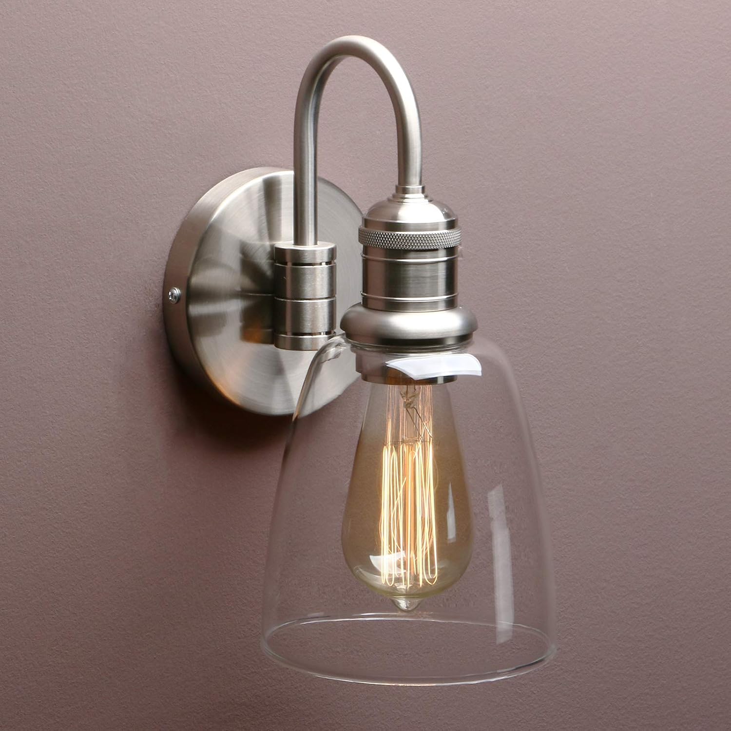 Vintage bell glass wall light on brushed black fixture

