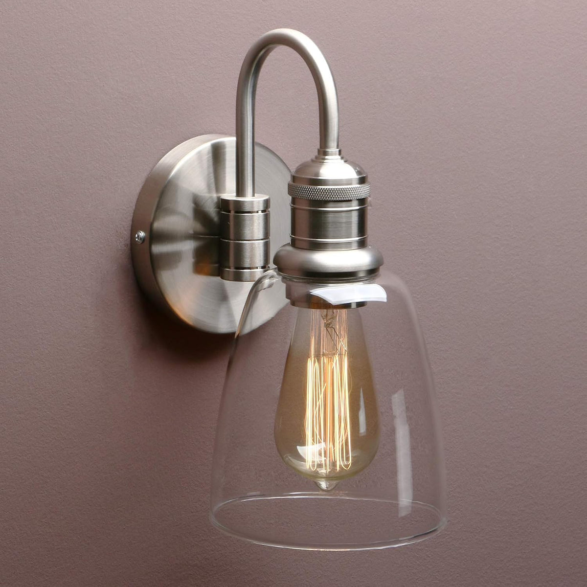 Vintage bell glass wall light on brushed black fixture

