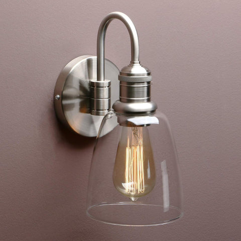 Vintage bell glass wall light on brushed black fixture

