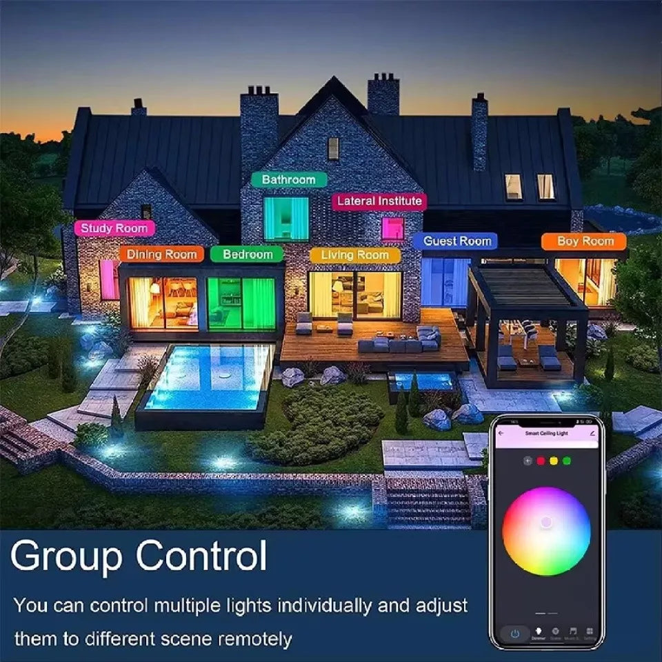 WIFI RGB+CCT Smart Ceiling Light - 24w 12inch Flush Mount Ceiling Light Dimmable 3000-6500K Alexa/Google Assistant / App Control Color Changing LED Ceiling Light Fixture for Living Room Bedroom (Copy)
