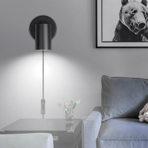 Wall-mounted black sconce with cord

