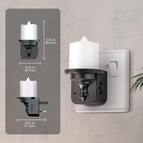 Wall-mounted candle holder with dimensions displayed on a gray background