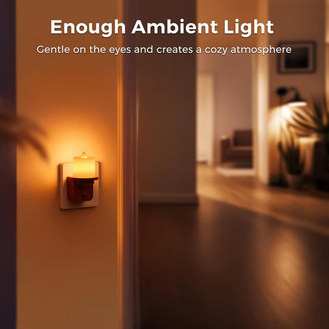 Wall-mounted light fixture on a wall with text about ambient light