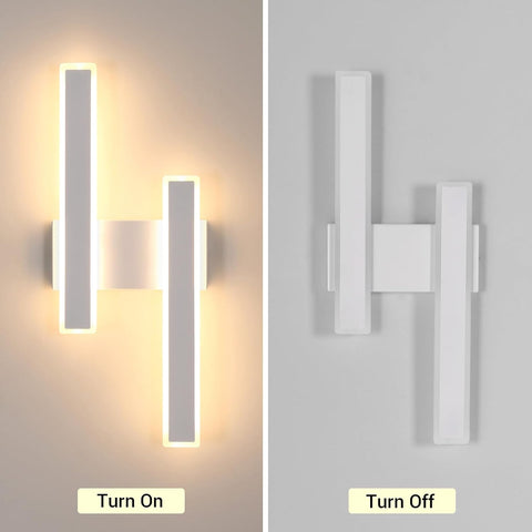 Wall-mounted light fixture showing 'Turn On' and 'Turn Off' states on a gray background.