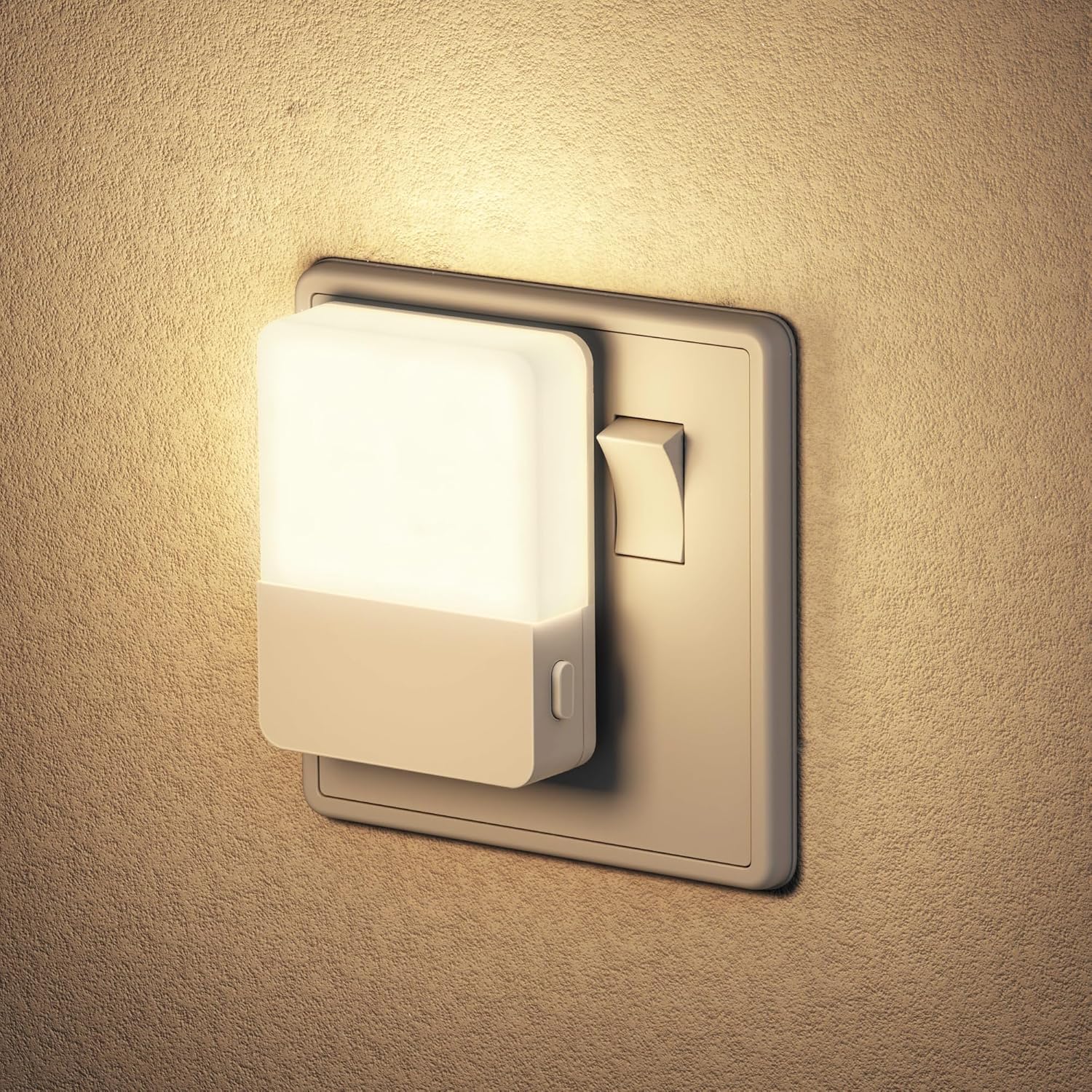 Wall-mounted light fixture with a switch on a beige wall