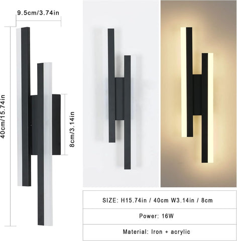 Wall-mounted light fixture with dimensions and material details on a white background