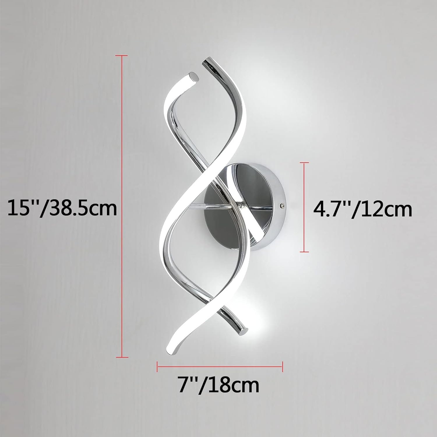 Wall-mounted light fixture with dimensions indicated on a gray background