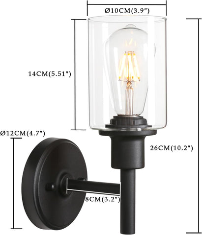 Wall-mounted light fixture with dimensions labeled
