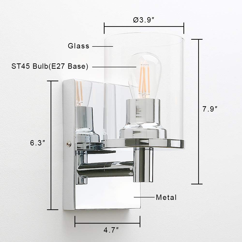 Wall-mounted light fixture with labeled dimensions on a white background