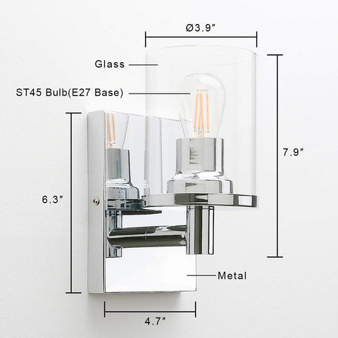 Wall-mounted light fixture with labeled dimensions on a white background