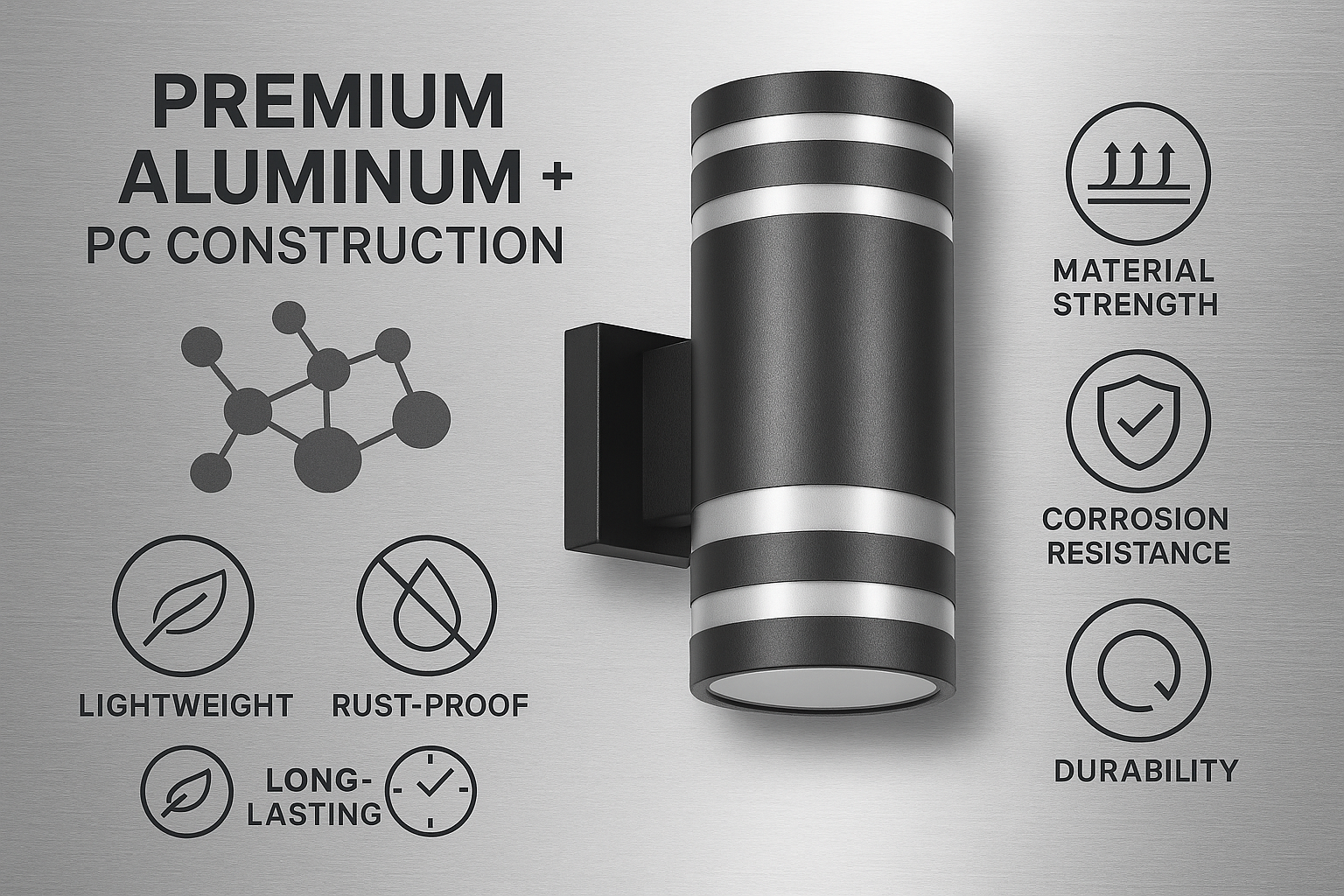 Wall-mounted light fixture with premium material features on a gray background