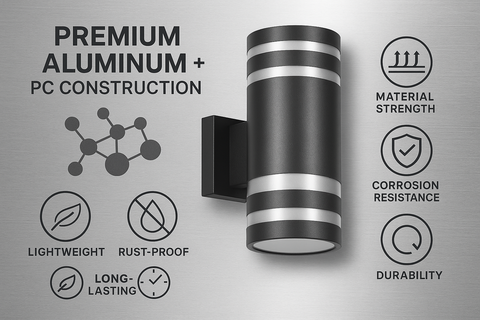 Wall-mounted light fixture with premium material features on a gray background