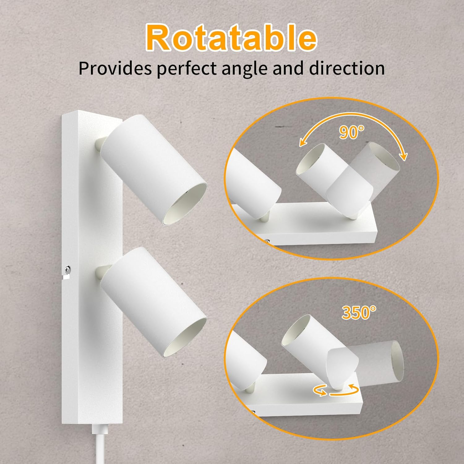 Wall-mounted light fixture with rotatable design on a gray background