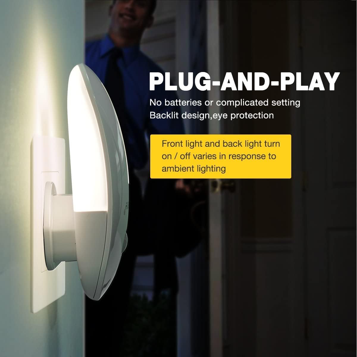 Wall-mounted light fixture with text highlighting plug-and-play feature