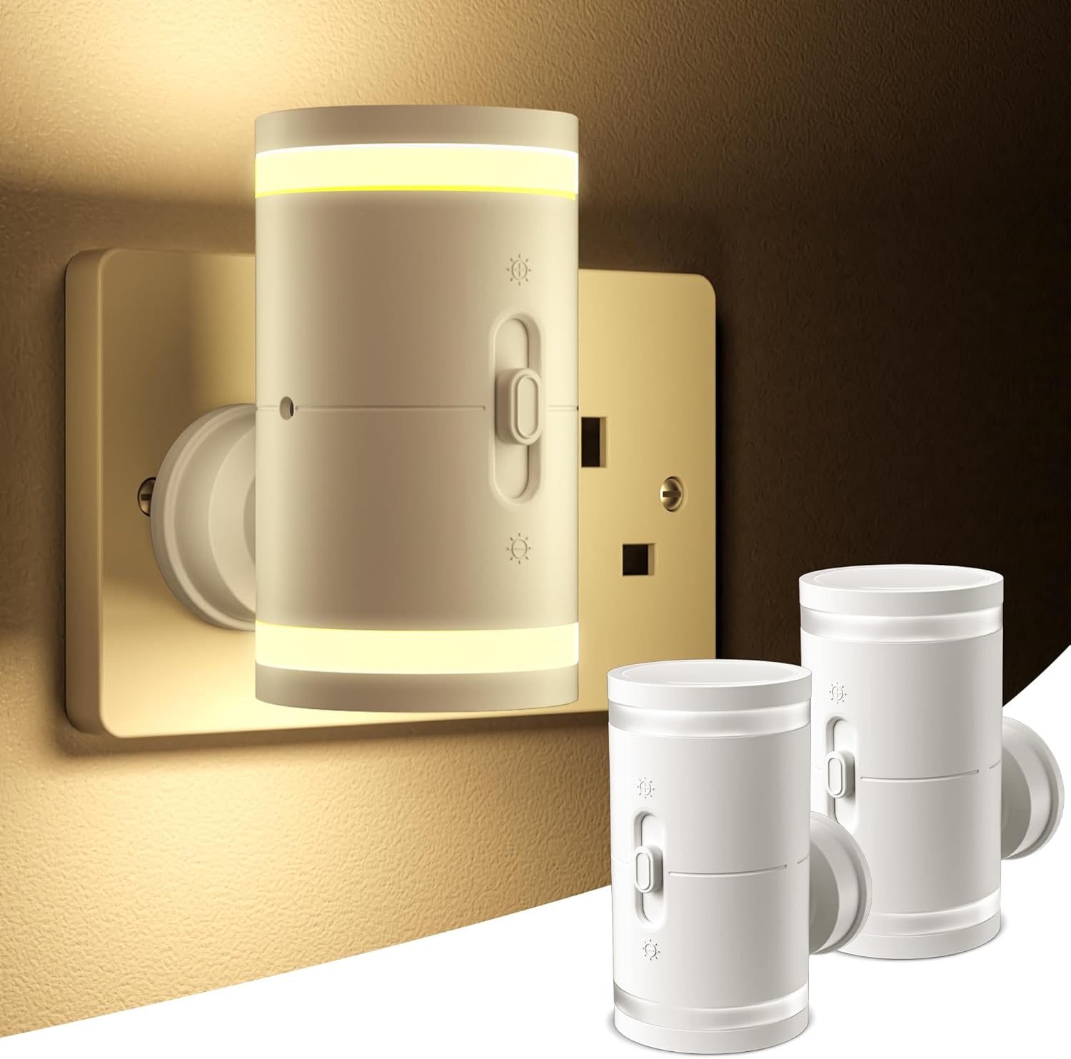 Wall-mounted light fixture with two additional lights on a neutral background