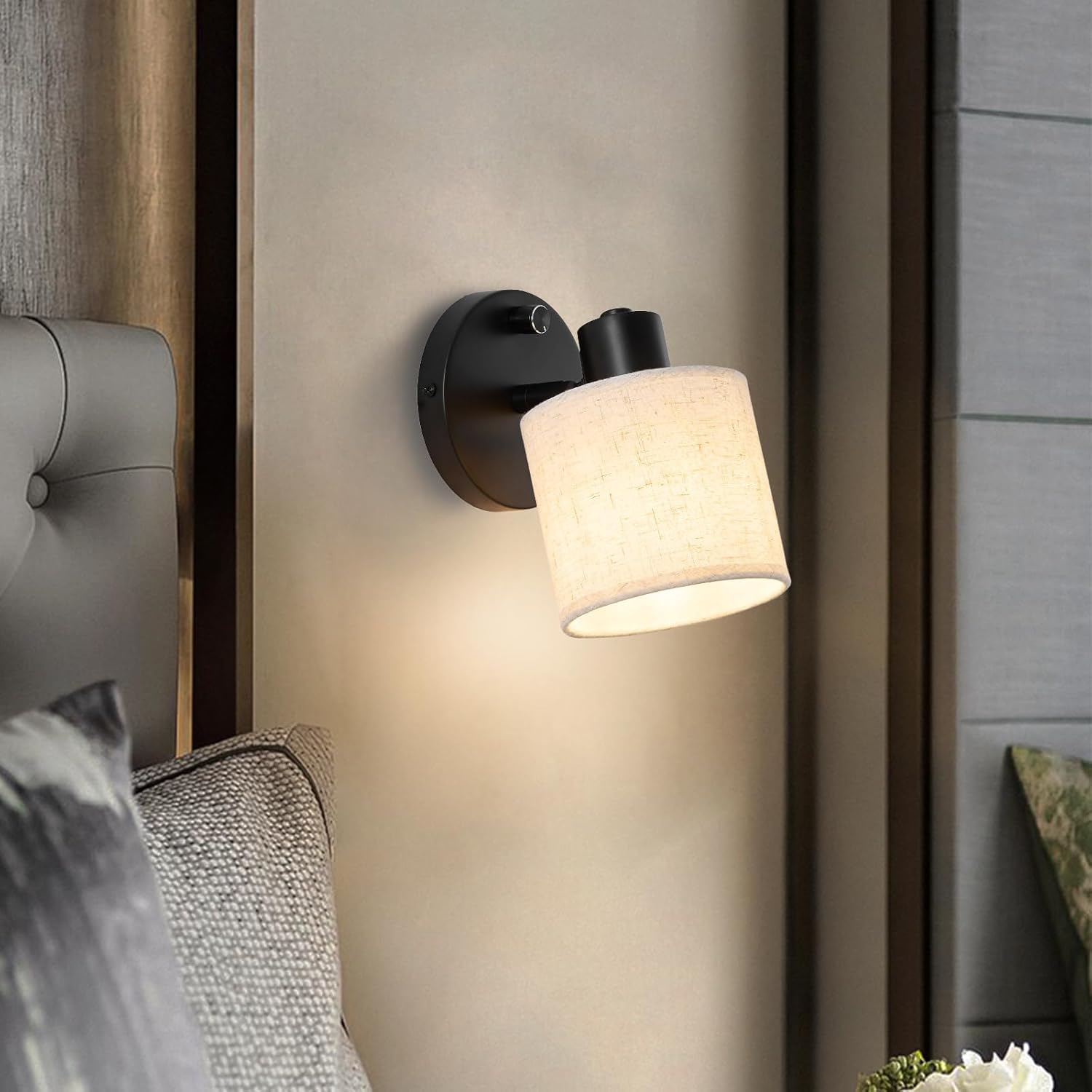Wall Lamp with Black Base and Linen Shade

