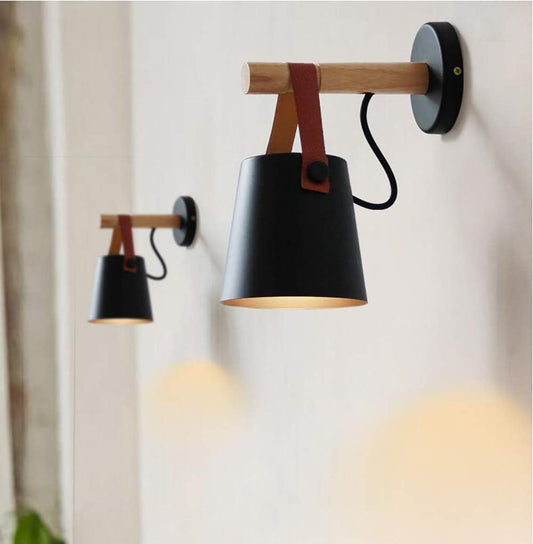 Wall Light Sconce Modern Wooden Leather Decorative Led Wall Lamps E27 Base Lighting Fixture for Living Room Bedroom Bedside Study Porch Aisle Corridor