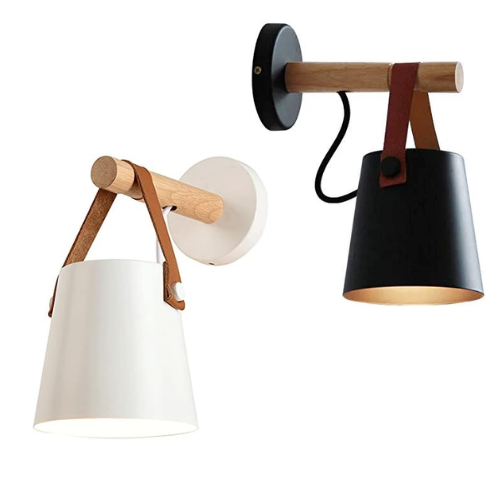 Wall Light Sconce Modern Wooden Leather Decorative Led Wall Lamps E27 Base Lighting Fixture for Living Room Bedroom Bedside Study Porch Aisle Corridor