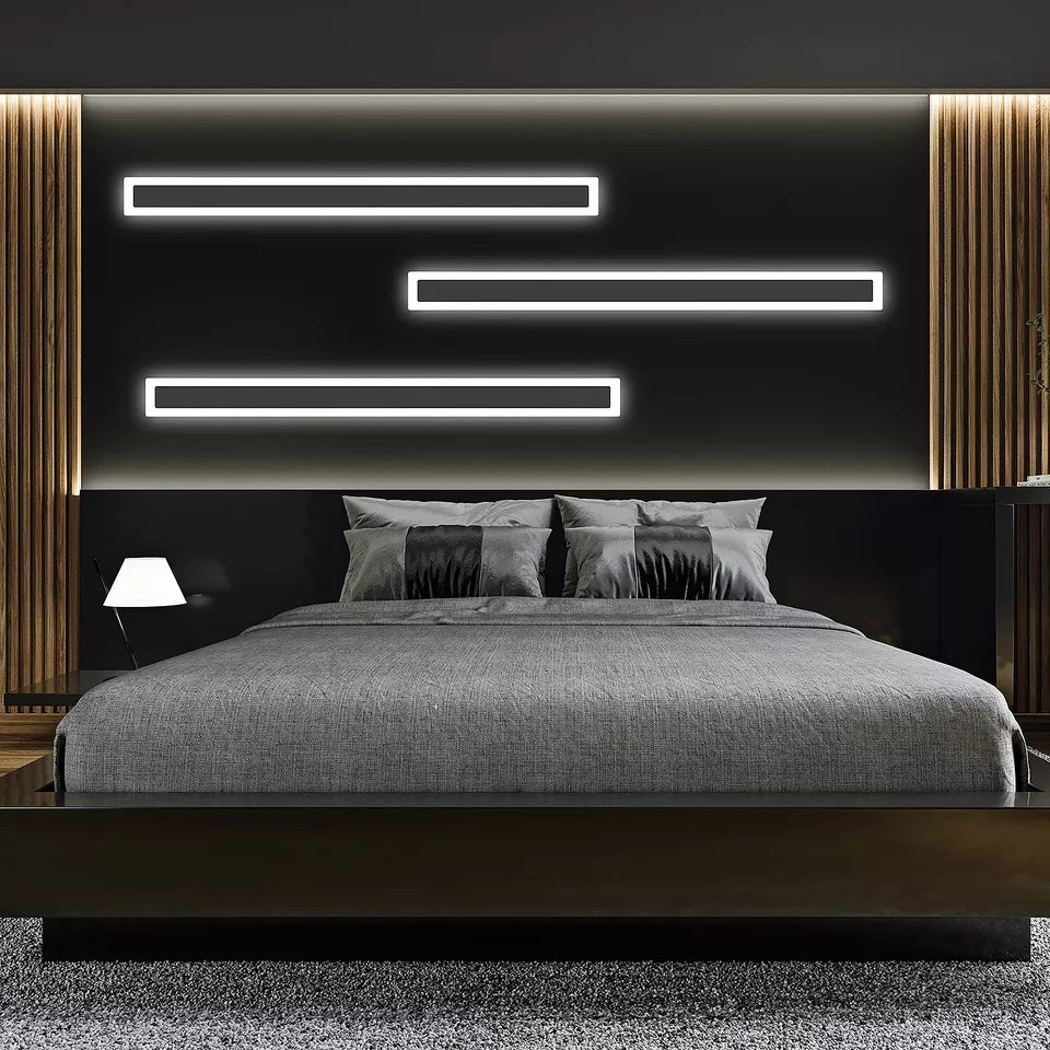 Wall Lights, LED Interior Wall Light Warm White On and Off Wall Light Aluminium Living Room Long Wall Lighting for Living Room Bedroom / Black
