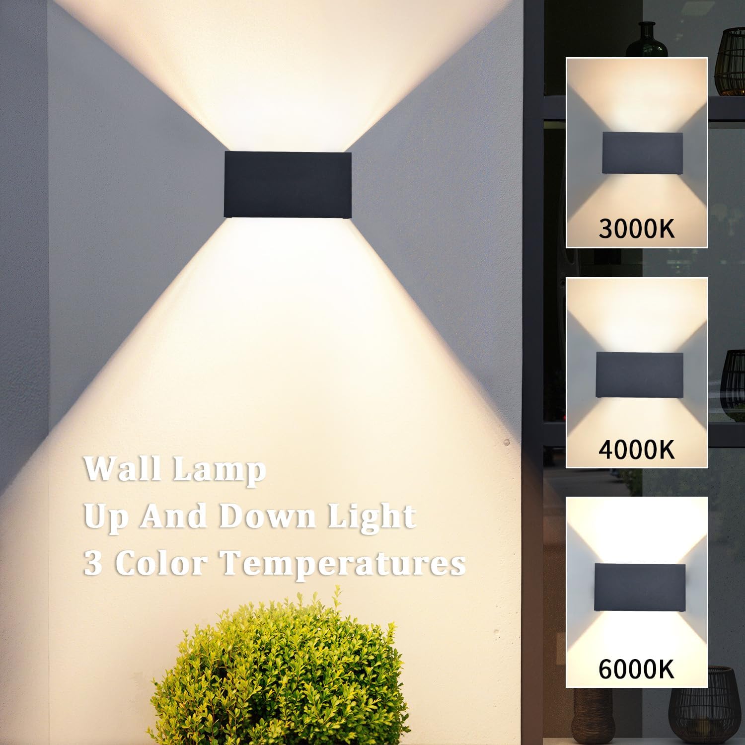 Wall lamp with different color temperature options on a gray wall.