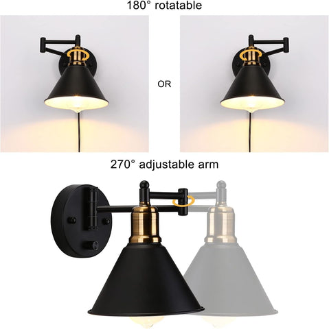 Wall lamp with adjustable arm and rotatable design on a white background
