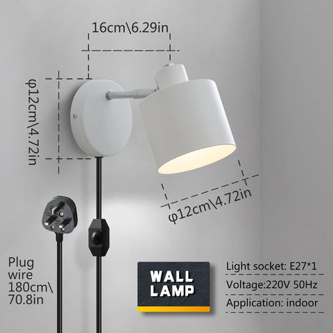 Wall lamp with dimensions and specifications on a gray background