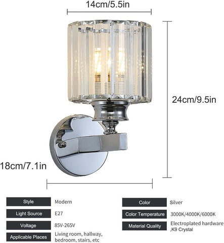 Wall light fixture with dimensions and technical specifications on a white background